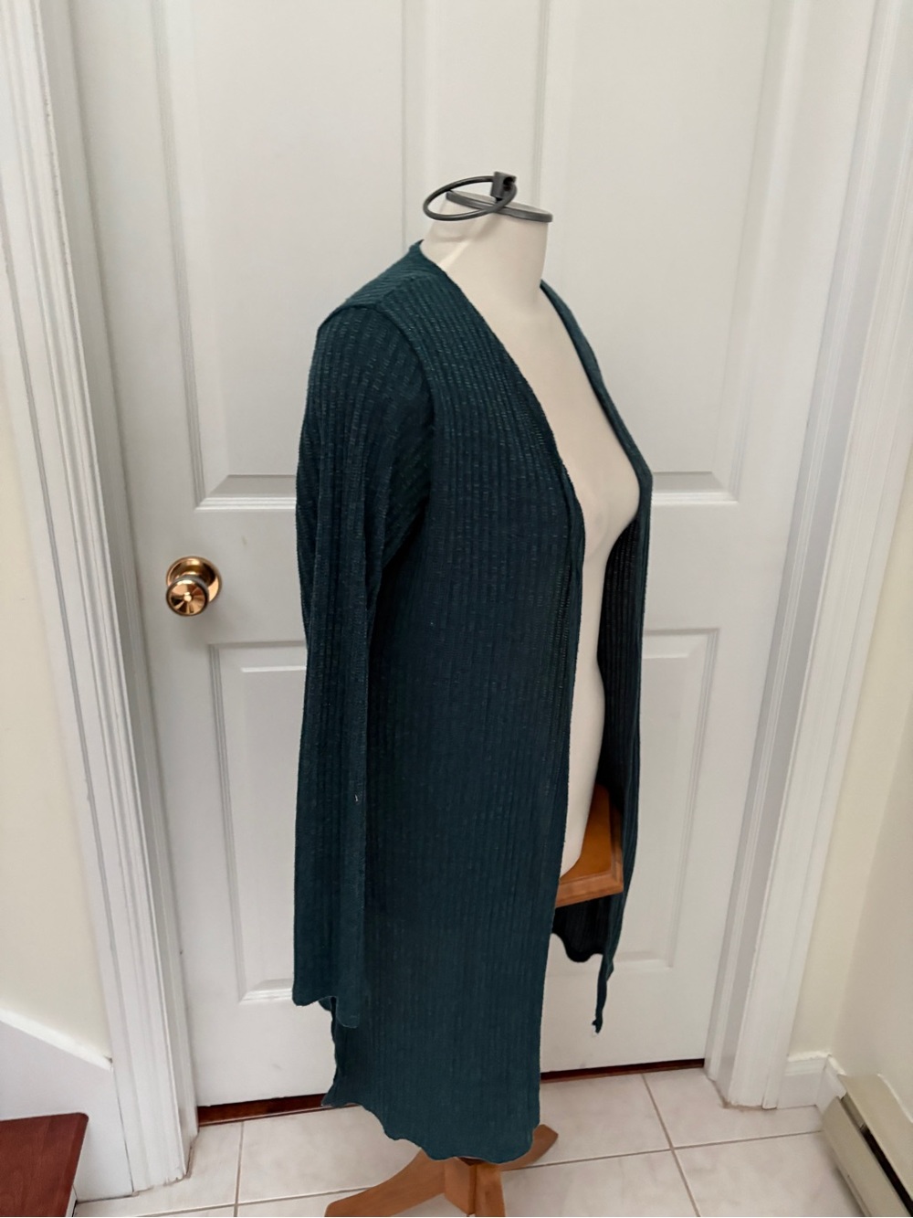 Olivia Rae Long Open-Front Ribbed Cardigan - Teal Green